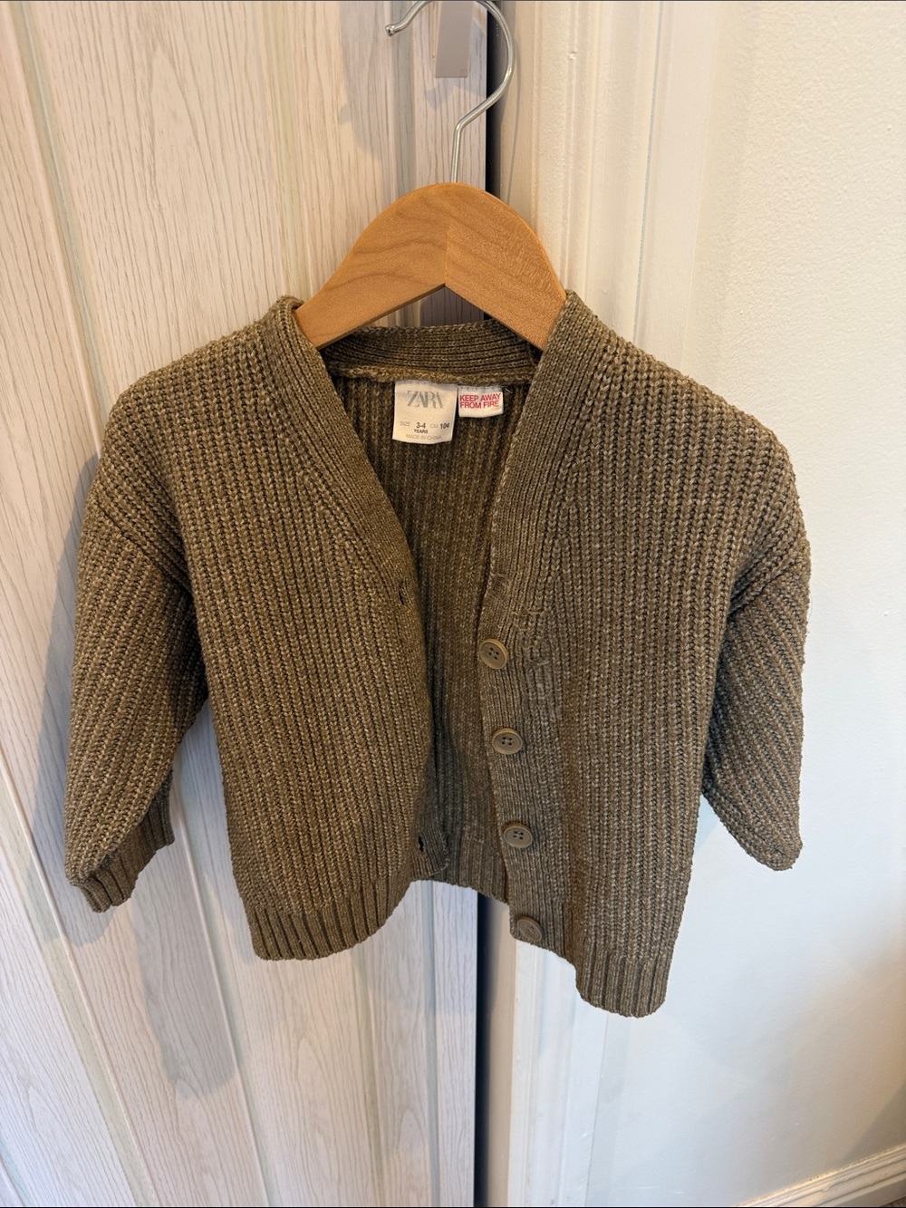 Zara Kids Olive-Tone Ribbed Button Cardigan